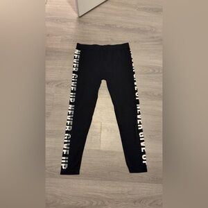 Feathers Black Leggings with Motivational Print